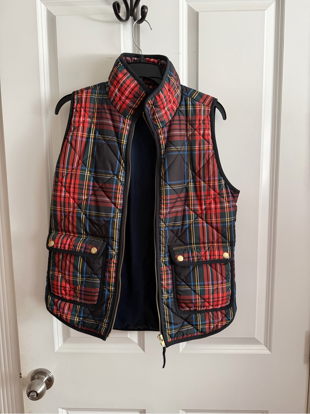 J. Crew Red Tartan Quilted Womens Vest